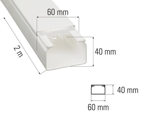 Kabelový kanál, délka 2 metry, šířka 60 milimetrů, výška 40 milimetrů