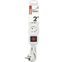 Prodlužovací kabel se třemi zásuvkami, délka kabelu 2 metry a spínač