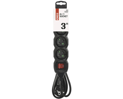 Prodlužovací kabel se čtyřmi zásuvkami a délkou kabelu tři metry