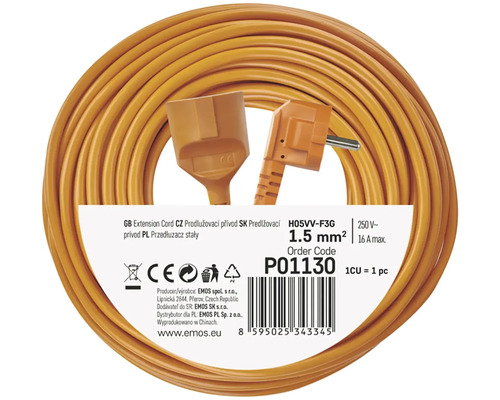 Prodlužovací kabel se zástrčkou a zásuvkou