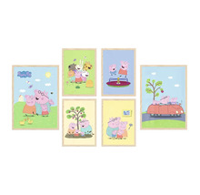 Šest zarámovaných nástěnných obrazů Peppa Pig s různými scénami