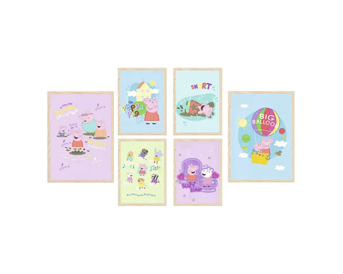 Šest zarámovaných obrázků Peppa Pig pro nástěnnou dekoraci