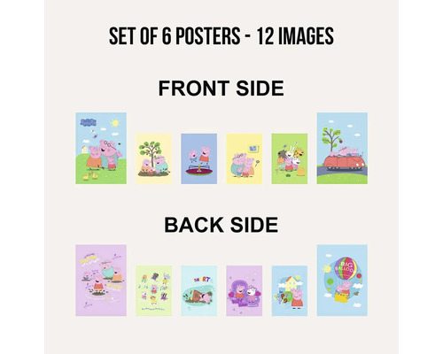 Sada šesti plakátů s motivy Peppa Pig, přední a zadní strana