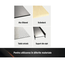 Výběr různých materiálů: hliníková kompozitní deska, dřevěná deska, slzičkový plech, ocelová podpěra