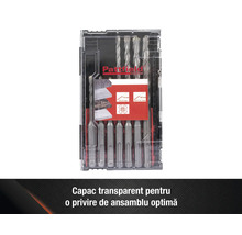 Sada vrtáků Pattfield s upínáním SDS Plus v transparentním obalu.