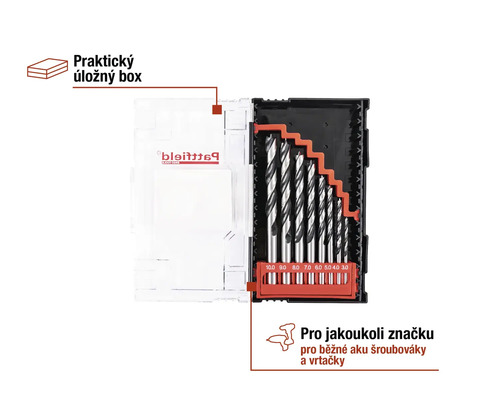Sada vrtáků v úložném boxu