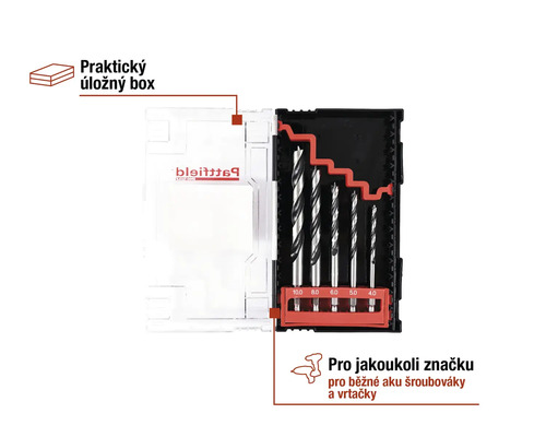 Sada vrtáků v úložném boxu