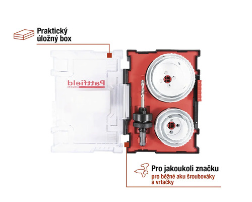 Sada děrovek v úložném boxu