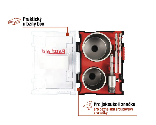 Sada děrovek v úložném boxu