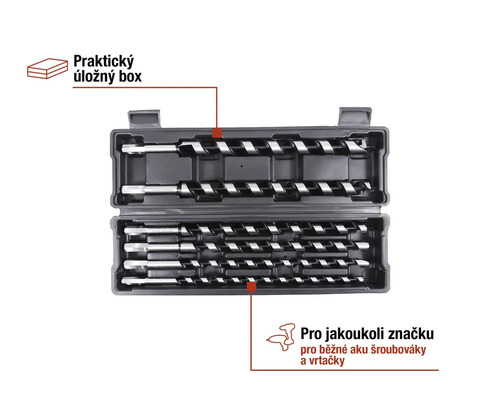 Sada vrtáků do dřeva v úložném boxu