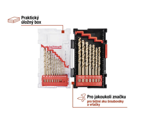 Sada vrtáků v úložném boxu pro vrtačky