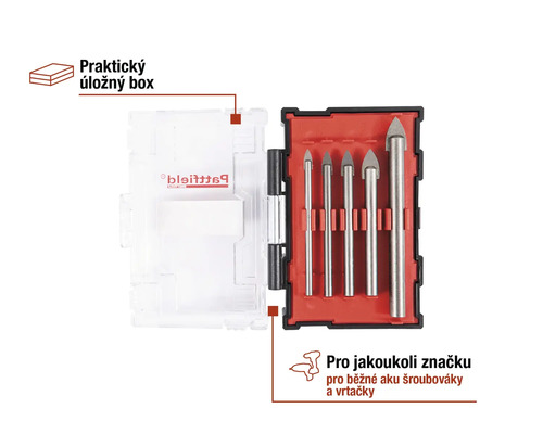 Sada vrtáků na dlaždice v úložném boxu