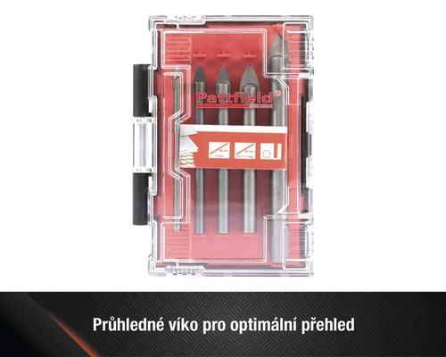 Sada vrtáků na sklo Pattfield v průhledné úložné krabici