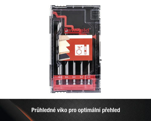 Sada vrtáků Patfield Edge Tools v průhledném úložném boxu