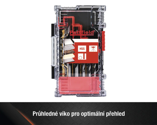 Sada vrtáků v průhledném úložném boxu