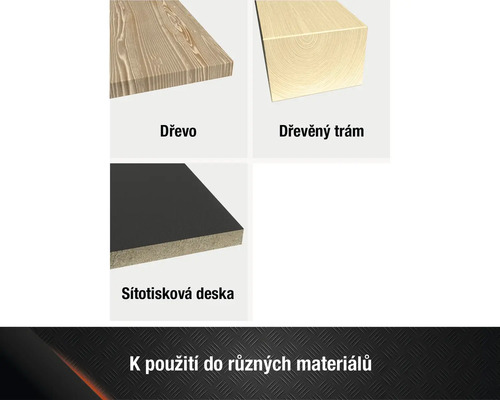 Dřevo, dřevěný trám a sítotisková deska jako materiály pro různé aplikace.