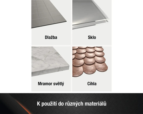 Zobrazení různých materiálů: dlaždice, sklo, světlý mramor a cihla
