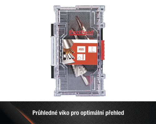Sada vrtáků Pattfield v transparentním úložném boxu