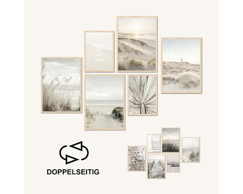 Vícedílná sada nástěnných obrazů s pobřežními motivy v dřevěném rámu