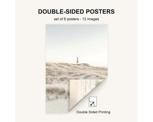 Oboustranné plakáty, sada šesti plakátů s dvanácti obrázky, motiv: maják v dunách
