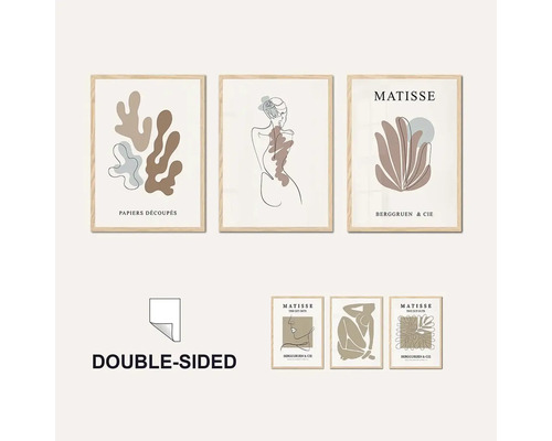 Několik zarámovaných uměleckých tisků Matisse s abstraktními motivy a ženskými postavami