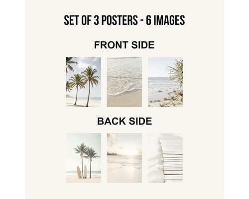 Sada tří plakátů se šesti různými plážovými motivy