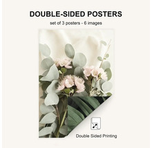 Oboustranné plakáty, sada 3 plakátů se 6 obrázky, květinový design