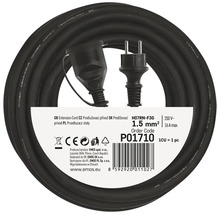 Prodlužovací kabel, černý kabel se zástrčkou a zásuvkou