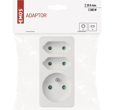 Adaptér zásuvky s jednou ochrannou kontaktní zásuvkou a dvěma eurozásuvkami
