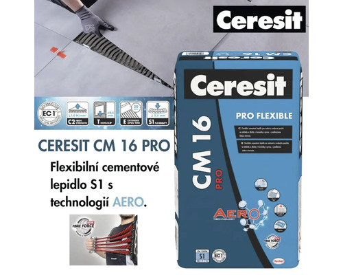 Ceresit CM 16 Pro flexibilní cementové lepidlo S1 při použití a balení