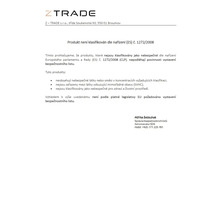 Logo ZTrade. Prohlášení, že produkt není klasifikován podle nařízení (ES) číslo 1272/2008.