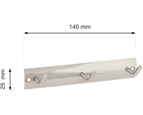 Kovová šatní tyč se třemi háčky, rozměry 140 krát 25 milimetrů