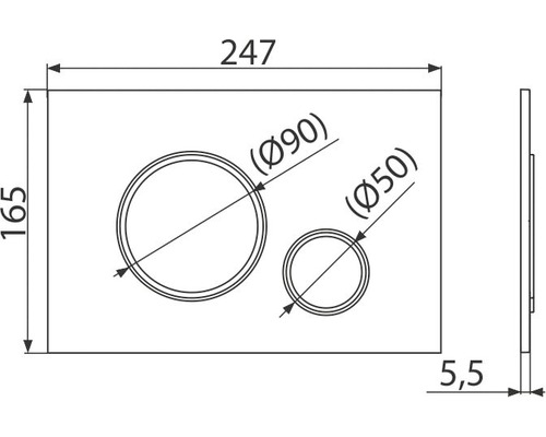 Technický nákres ovládacího tlačítka s rozměry