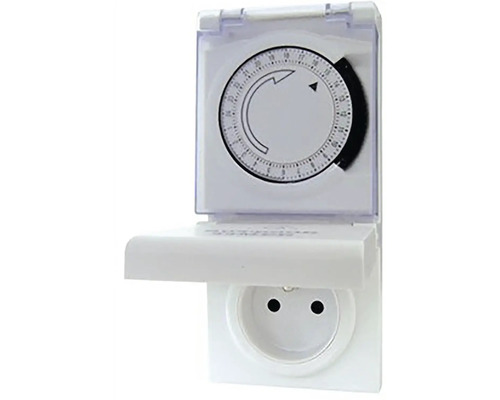 Spínací hodiny pro venkovní použití se zásuvkou a sklopným víkem