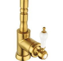 Zlatá umyvadlová baterie s bílou rukojetí