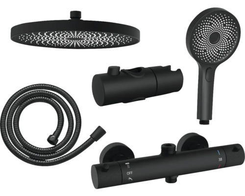 Sprchová souprava s hlavovou sprchou, ruční sprchou, sprchovou hadicí a termostatem