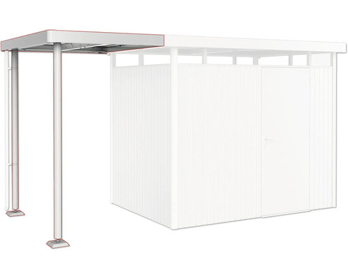 Ocelový přístřešek pro auto s podpěrnými sloupky a vestavěnou skříní