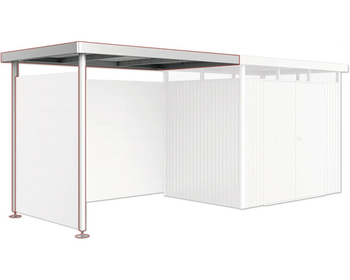 Zastřešená kuřácká kabina s kovovým rámem a zástěnami