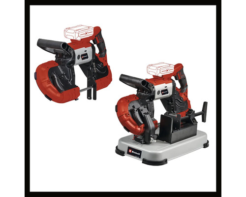 Dvě pily na kov od společnosti Einhell, jedna s podstavcem