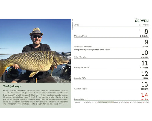 List kalendáře s fotografií muže držícího kapra