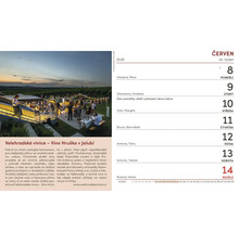 List kalendáře červen 2026 s večerní scénou Velehradských vinic a textem Velehradské vinice – Víno Hruška v Jalubí