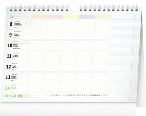 List kalendáře červen 2026 s denním přehledem