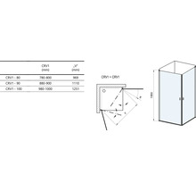 Technický výkres sprchového koutu s rozměry a montážními pokyny
