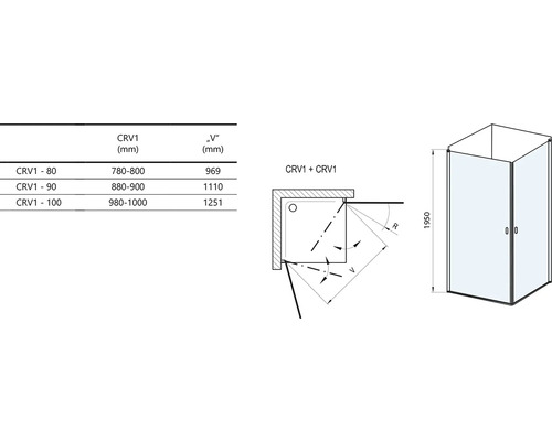 Technický výkres sprchového koutu s rozměry a montážními pokyny