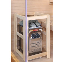 Saunová kamna s kameny v dřevěné sauně