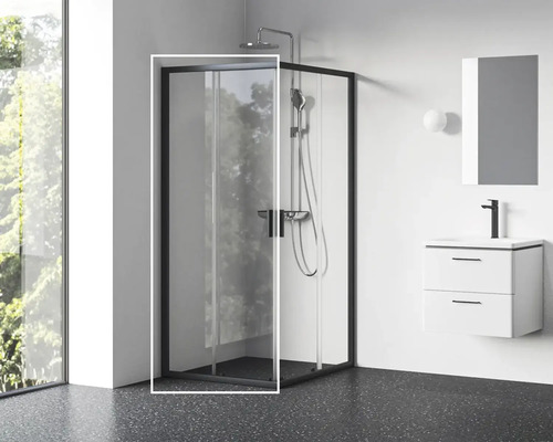 Koupelna se sprchou, umyvadlem a zrcadlem