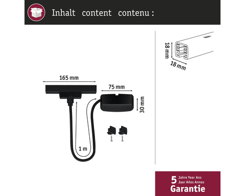 Obsah produktu s rozměry a pětiletou zárukou