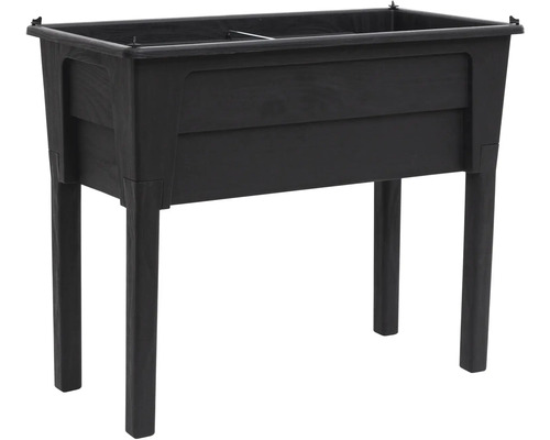 Černý truhlík na nožičkách pro zahradu nebo terasu.