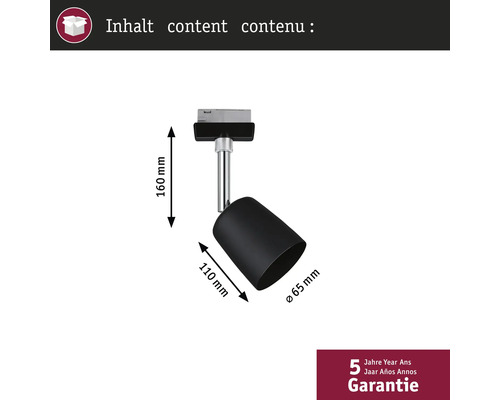 Rozměry černého kolejnicového svítidla