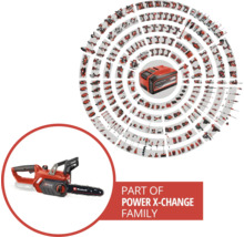 Řada akumulátorů Einhell Power X-Change s řetězovou pilou a akumulátorem